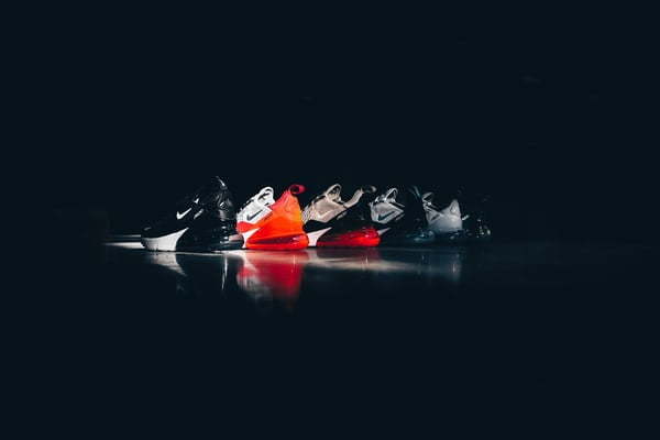 Nike's branding - a shot of a row of their trainers