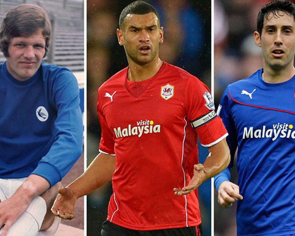 Photos of Cardiff Cities red and blue football kits