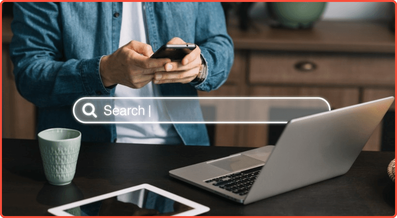 Person using smartphone to search online.