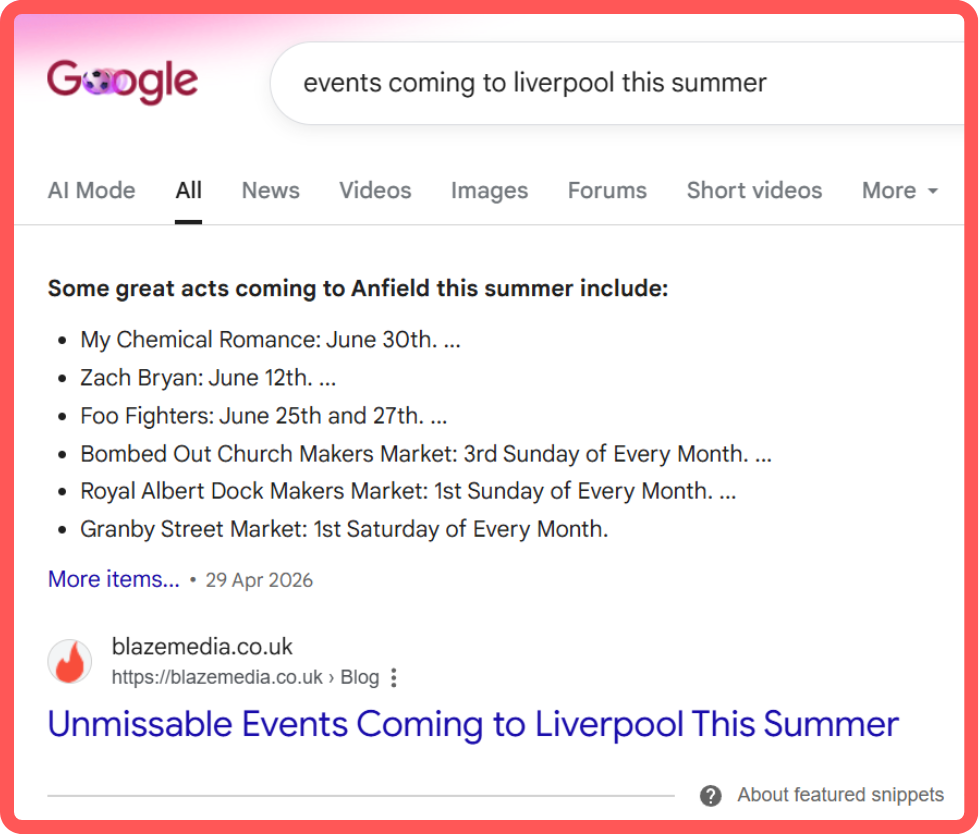 Blaze content appearing in AI search