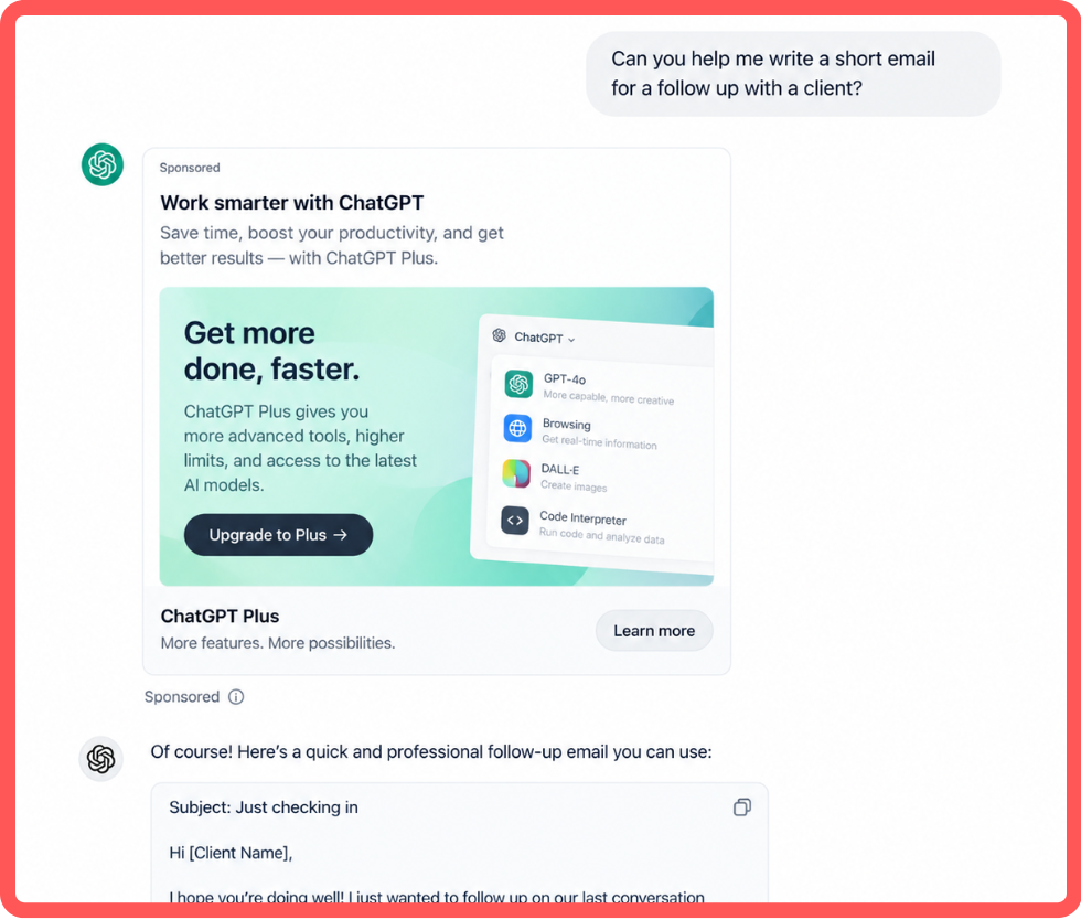 Example of ad on chatgpt